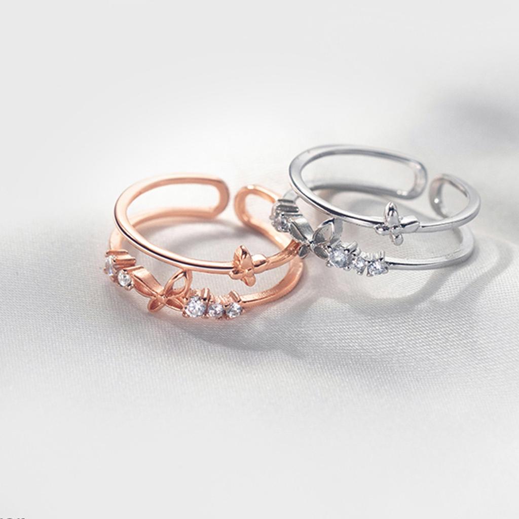 Women's Small Fresh Diamond Butterfly Finger Ring With Adjustable Opening