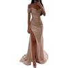 Women's Sequin Prom Dress with Slit Sparkly Off Shoulder Gown Formal Mermaid Evening Party Maxi Dress