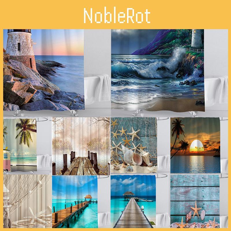 Wasserdichtes Seeufer Kai Seebrücke Blaue Muschel Seestern 3D-Druck Duschvorhang