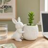 Maceta Verde Pequeña Conejo Abrazando Suculentas Impresa en 3D, Flor de Conejo Linda con Cuerpo Floral Compacto en Relieve, Decoración de Escritorio Mini para