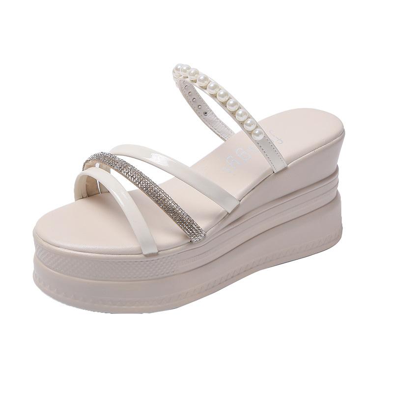 Thick-soled slippers women's high-end outer wear fashion muffin wedge slippers heightening sandals