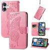 For iPhone 16 Case PU Leather Wallet Phone Cover Butterfly Pattern