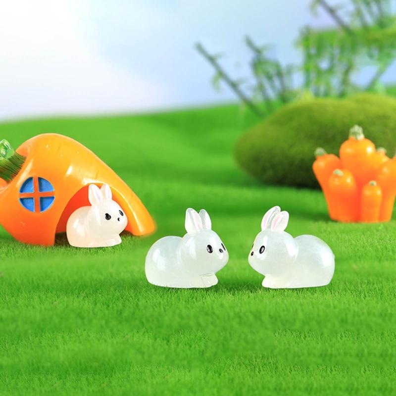 10pcs Cute Luminous Resin Easter Bunny Ornament Glowing in the Dark Miniature Rabbits Figurines Micro Landscape Decor