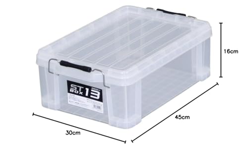 JEJ Astage ST Box #13, Made in Japan, Stackable, Clear, Disaster Preparedness Storage Box [29.5cm W x 44cm D x 16cm H]