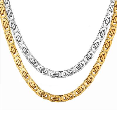 Vintage Flat Byzantine Link Chain Necklaces Male 8mm Gold Silver Color Stainless Steel Chain for Men Women Punk Jewelry GIft
