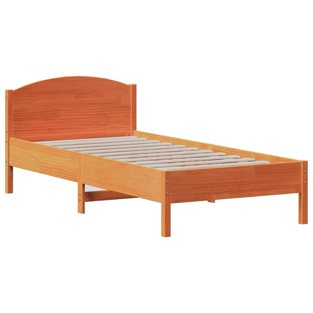 Solid Wood Bed with Shelf Without Mattress Wax Brown 100 x 200 cm