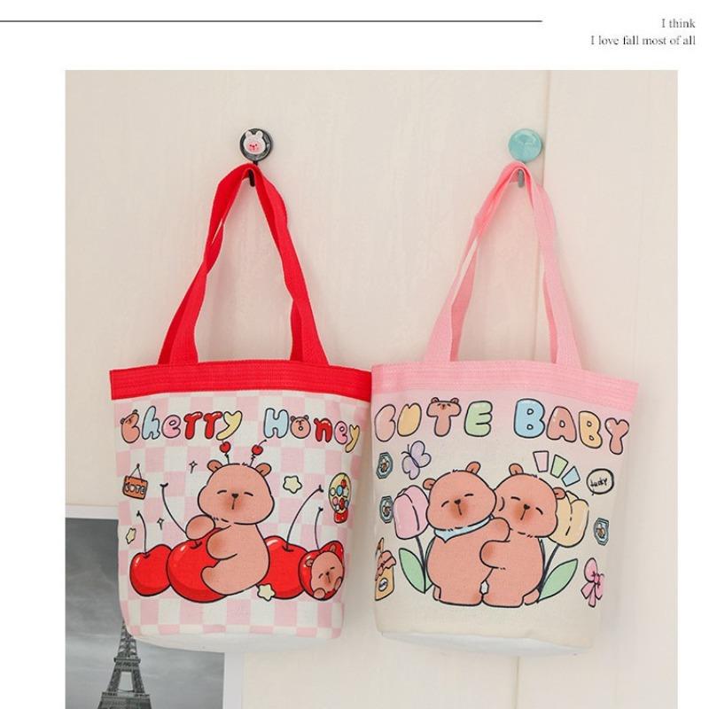 Canvas Bucket Bag Cute Graffiti Childlike Illustration Hand-held Bucket Mommy Storage Bag Bento Bag Work Small Bag