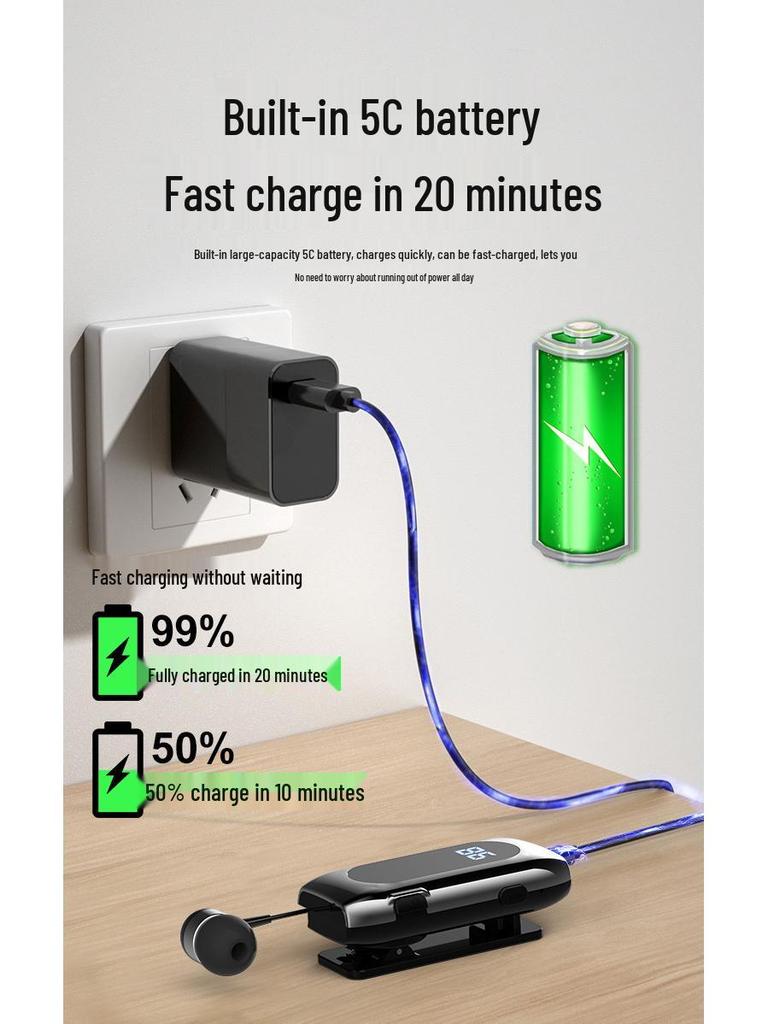 Kabelloses Bluetooth Clip-On Headset: Lange Akkulaufzeit, Einzelohr, HD-Anrufe, ENC-Geräuschunterdrückung für Auto, Sport und Geschäft