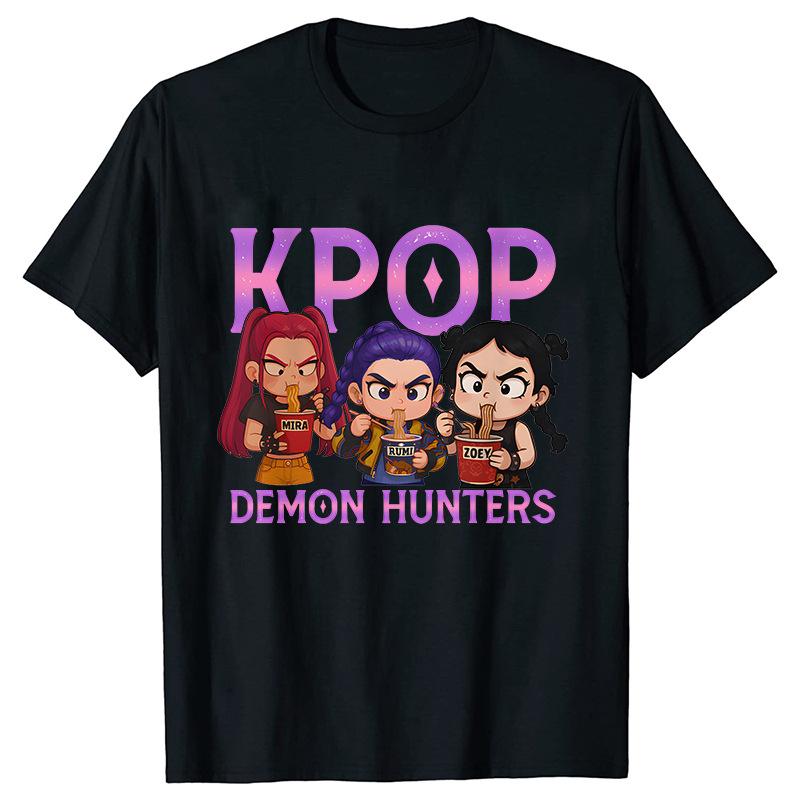 Kpop Demon Hunters Cartoon T-shirt for Chrildren  O-neck T-shirts 2025 Hot Movies Same Tshirts Fans Gifts Y2K High Street Tops