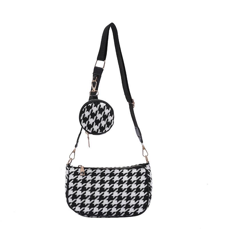 Frühling und Sommer neue Tausend-Vogel-Gitter-Version Damen Tasche modisch breiter Schultergurt Einzel Schulter Umhängetasche frisch Achseltasche
