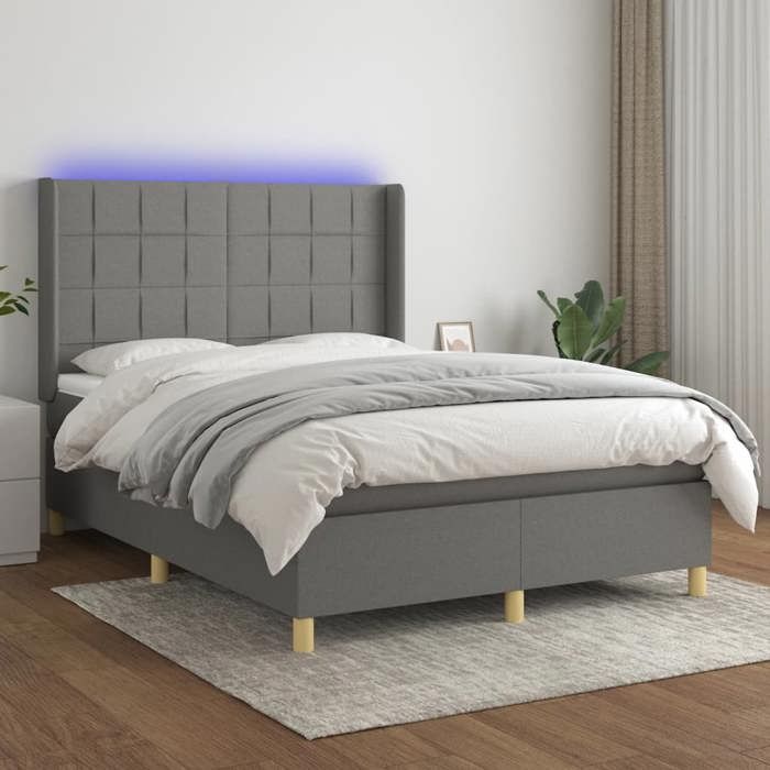 Maison Exclusive - Bettlattenrost Matratze LED Dunkelgrau 140x200 cm Stoff