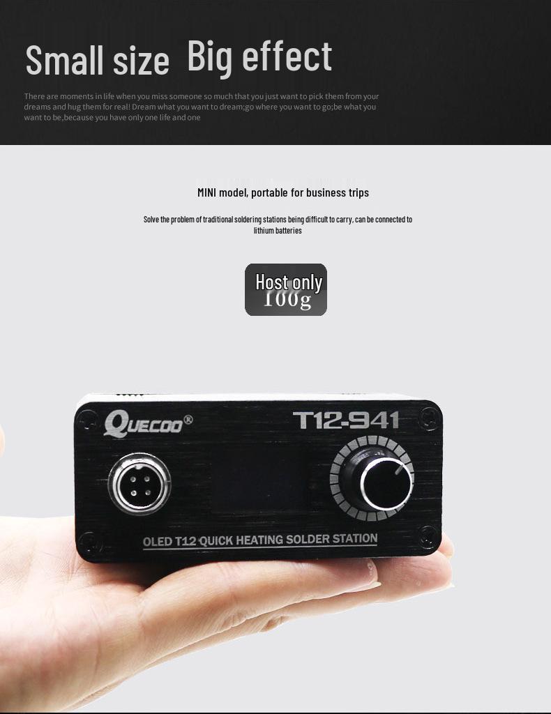 Quicko Mini T12-941 LED Soldering Station, DC Version, Portable for Outdoor DIY Model Airplane Soldering.