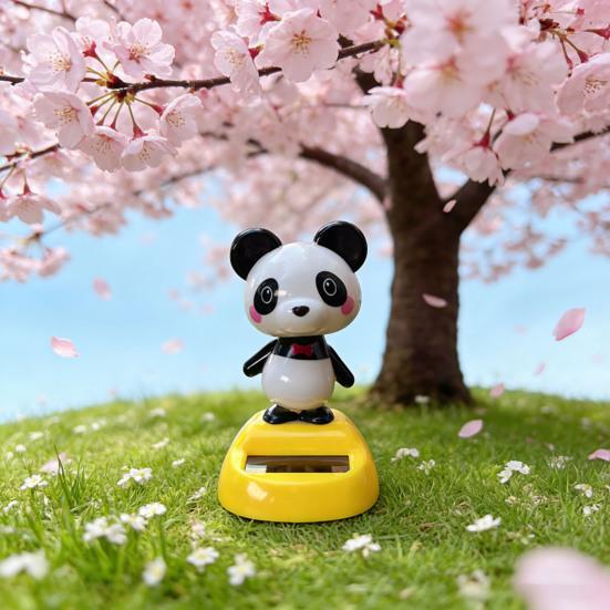 Car Ornament Solar-Powered Panda Dashboard Nodding Toy Car Interior Decoration with Swing Head Cute Car Dashboard Accessory Fun Gift for Car Lovers