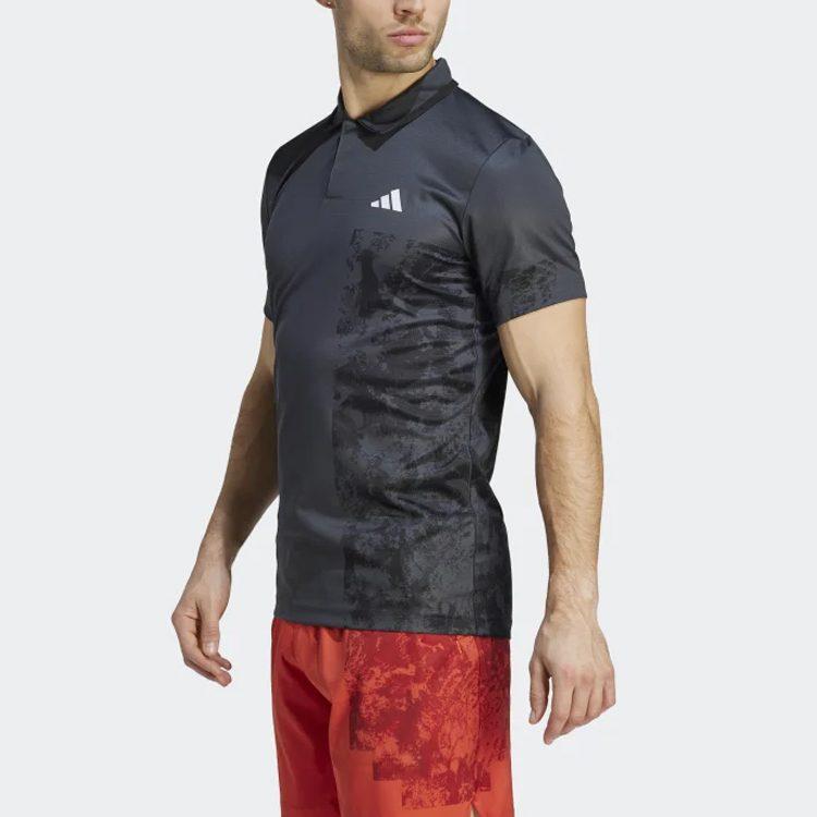 Adidas SS23 French Open Collection Polo Shirts Men's Carbon Black Polo Collar Moderate Straight Fit HZ1346