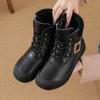 Johnature Retro Round Toe Side Zipper Plush Warm Short Boots Genuine Leather Soft Soled Women's Boots