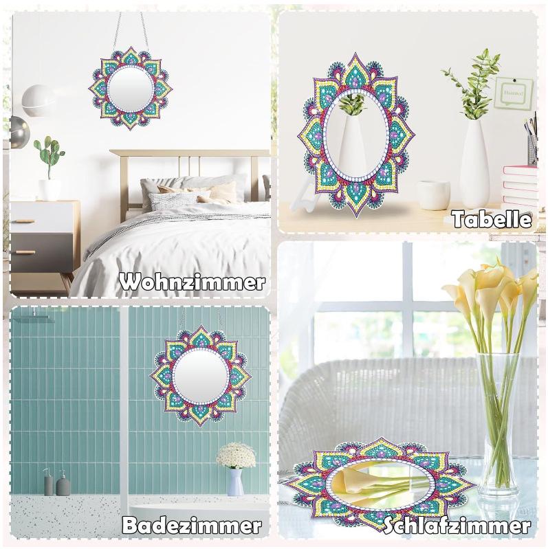 Mandala Crystal Diamond Painting Makeup Mirror Pendant - Special-Shaped DIY Handmade Design, In Stock