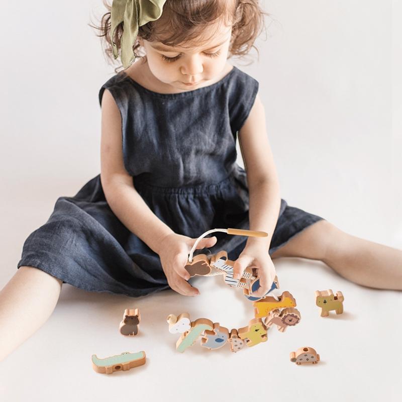 Baby Animal Threading Toys Wooden Stacking Toys Blocks Board Games Wooden Toys Baby Animal Stringing Threading Beads Toys Gift