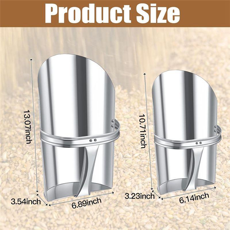 AEE2-2Pcs Metal Feed Grain Scoop For Livestock 2 Sizes Heavy Duty Stackable Horse Feed Scoop With Handle For Gardening Farms