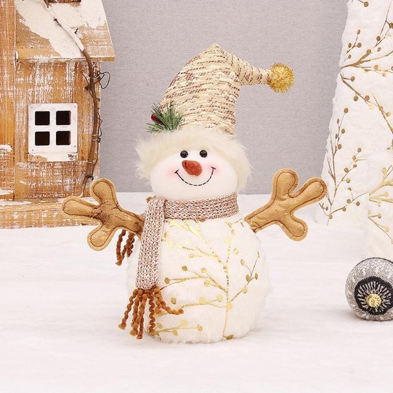 Schneemann mit Schal Schneemannpuppen Plüsch Winterdeko Weihnachtsregal-Sitzer Plüschpuppe Handgemacht (mit Schal-Stil)