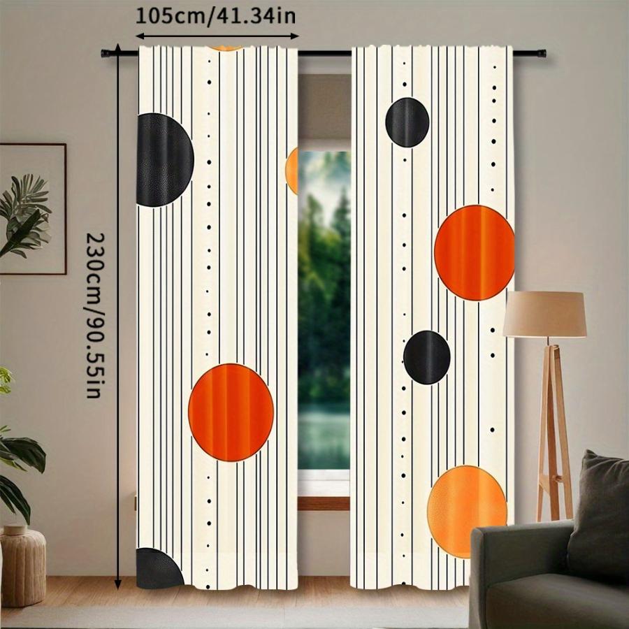 Digital Printed Curtains with Line Art Sun Design, Stylish Window Drapes for Living Room Bedroom Home Decoration and Kitche