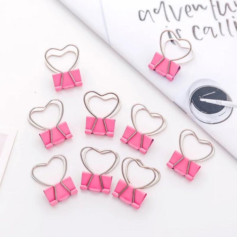 Creative Pink Clip Heart Hollow Out Metal Binder Clips Notes Letter Paper Clip Office Supplie