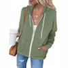 Women S Solid Color Long Sleeve Hooded Zip Up Sweatshirt With Pockets Drawstring