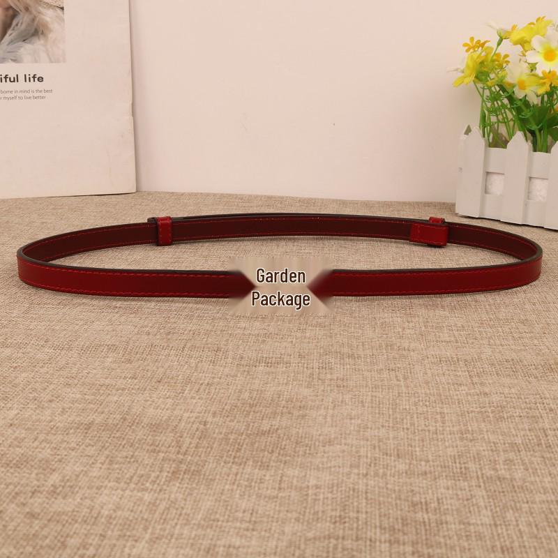 Women's Thin Genuine Leather Belt, No Hole, Black Waistband for Dresses and Skirts
