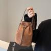 Vintage Suede Water Bucket Bag With Drawstring Closure For Daily Use Women