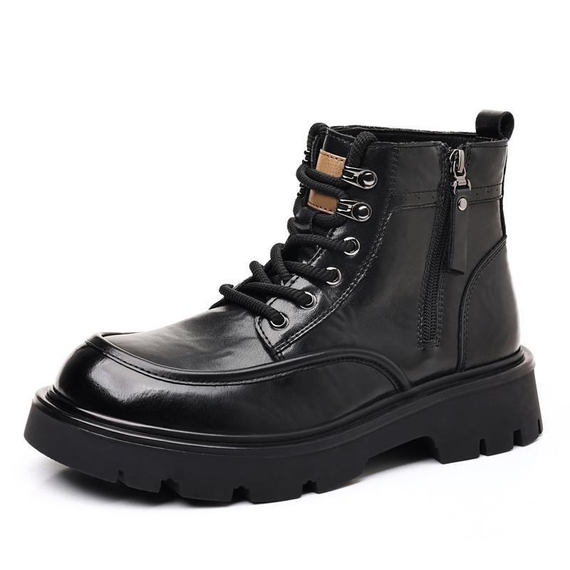 Luxury Quality Designer Men Genuine Leather Shoes Outdoor Business Casual Leather High Top Boots Lace Up Outdoor Motorcycle Boot