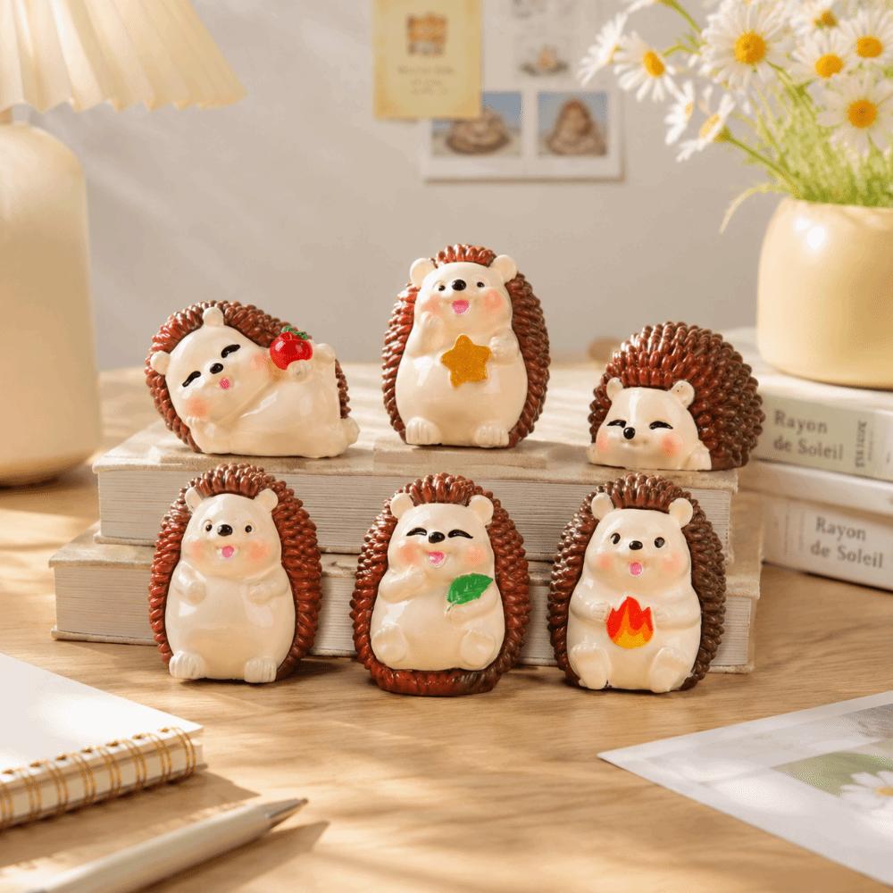 6 pcs Creative Hedgehog Figurines Resin Mini Hedgehog Sculpture  Car Interior Decor