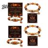 Thanksgiving Beaded Bracelet for Women Holiday with Greeting Card Gift Maple Leaf Charm Elastic Stretch Fall Harvest Jewelry Theme Women