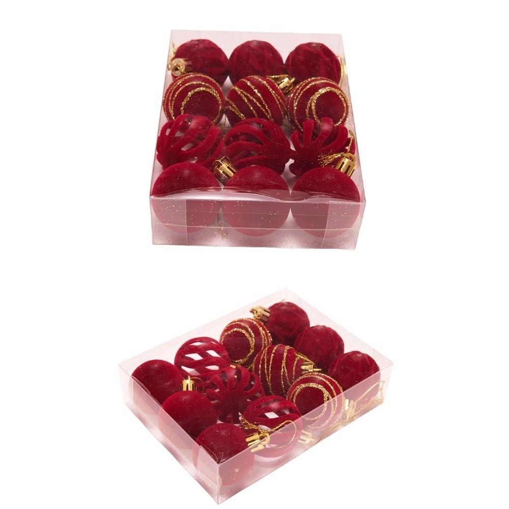 12Pcs/Box Velvet Christmas Hanging Balls DIY Crafts Painted Plastic Christmas Tree Ornament 4CM Christmas Flocked Ball Set
