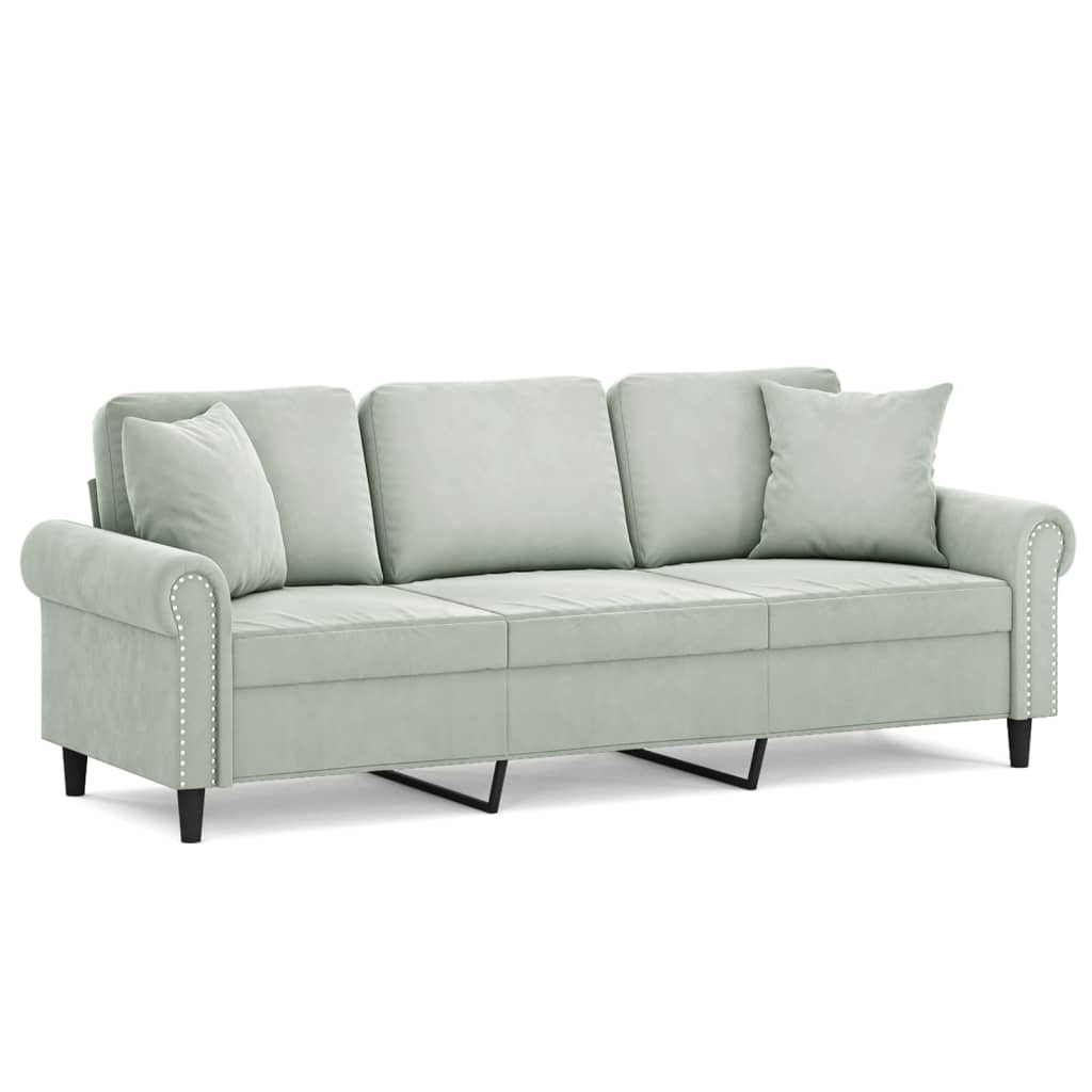 Vidaxl 3-Seater Sofa With Cushions, Light Gray, 180 Cm, Velvet