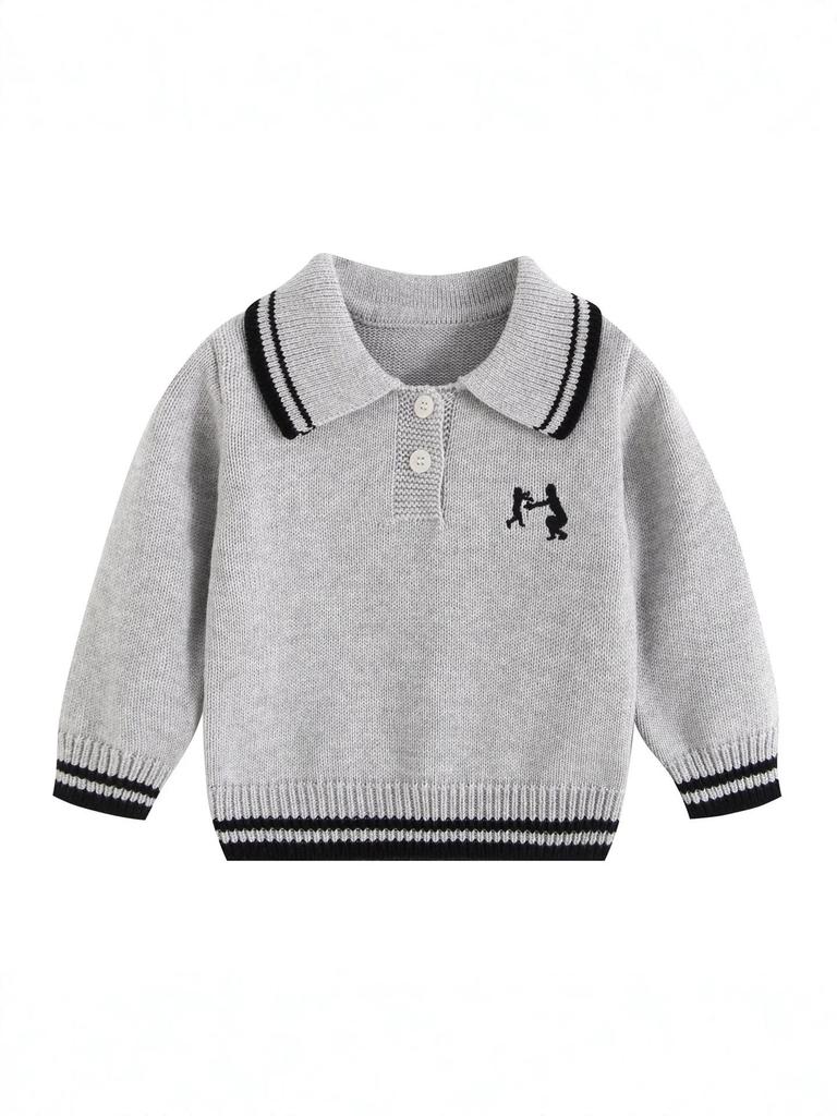 Toddler & Infant Korean-Style Cotton Polo Collar Long Sleeve Pleated Skirt Set - Girls' Spring & Autumn Wear