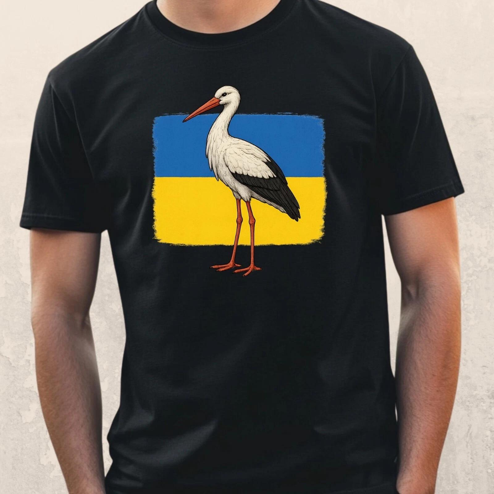 T-Shirt Herren Storch mit Ukrainische Flagge Motiv Baumwolle Größe S bis 5XL XXL