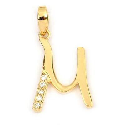 [M8789] - Gold Plated Pendant 'Letter M' White Gold - 21x10 Mm