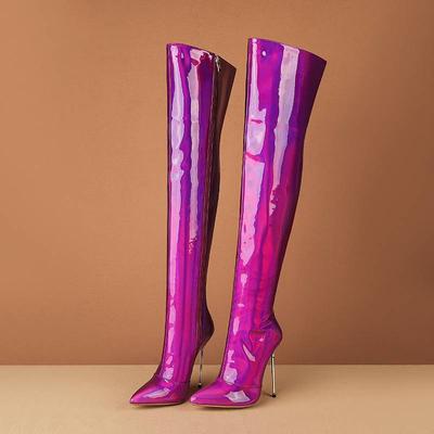 Sapatos de microfibra outono inverno salto super alto tamanho grande 46 designer europeu manter aquecido botas acima do joelho