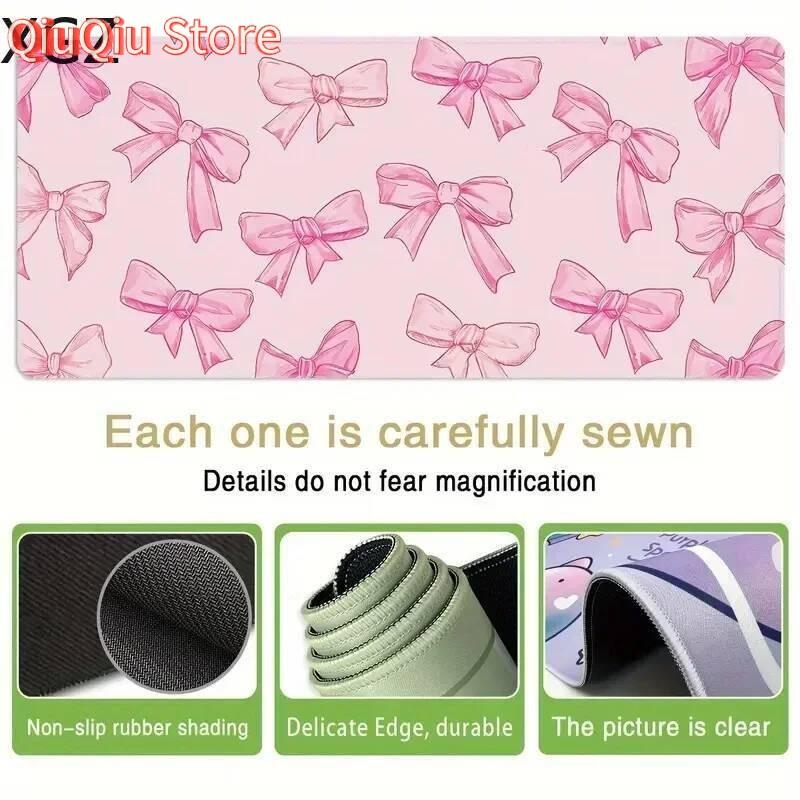 New Cute Pink Bow Mouse Pad Large Keyboard Desk Pads 900x400mm Playmat Non-slip Rubber Base Washable Rug for Office and Home Use