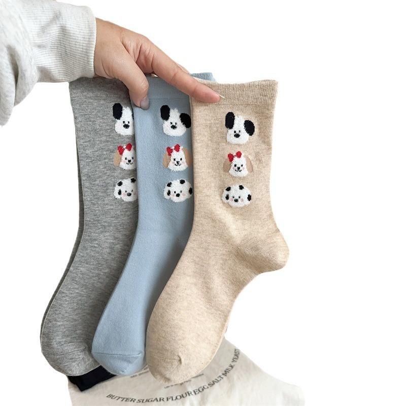 Cute Flocked Three-Dimensional Puppy Socks Internet Celebrity Cartoon Thin Cotton Stacked Socks