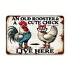 Vintage Metal Sign Old Rooster Cute Chick Rustic Farmhouse Wall Art Home Decor