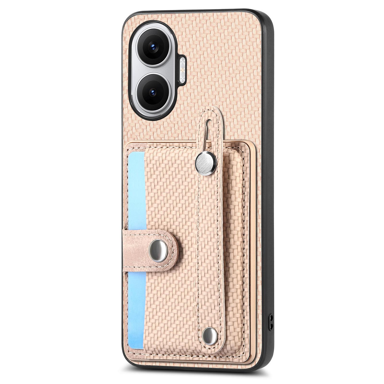 

For Xiaomi Redmi Turbo 4 Pro 5G Case Carbon Fiber Texture Leather Phone Back Cover with Card Holder Khaki