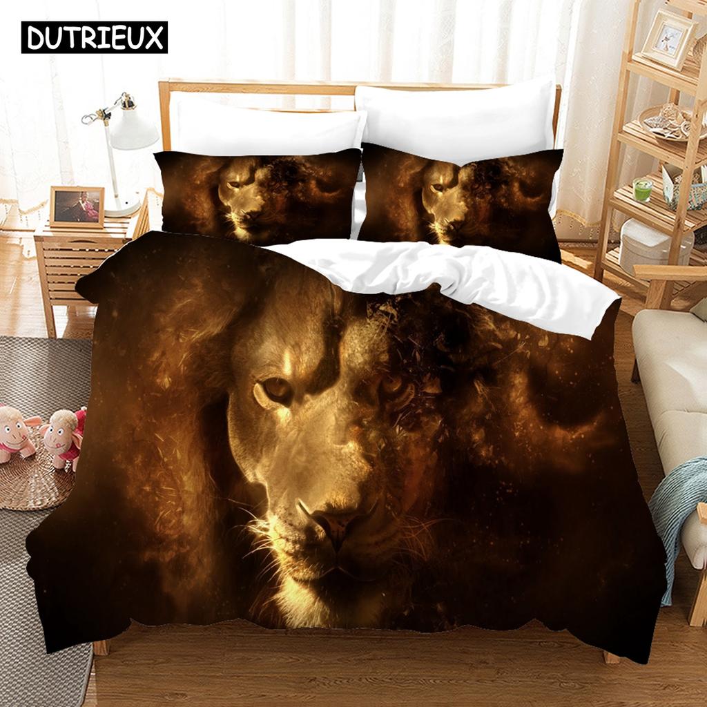 3D Printed Tiger Lion Wildness Animal Bedding Article Duvet Set Personality