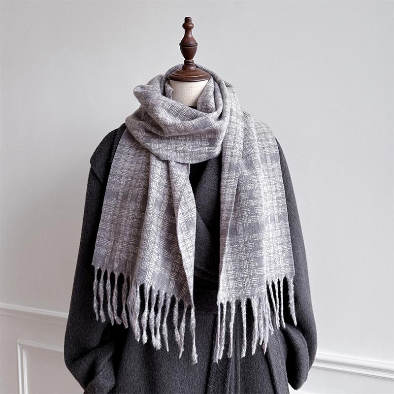Winter Thick Warm Scarf Women Imitation Cashmere Shawls Pashmina Neckerchief Bufanda Female Plaid Hairy Tassel Echarpe New