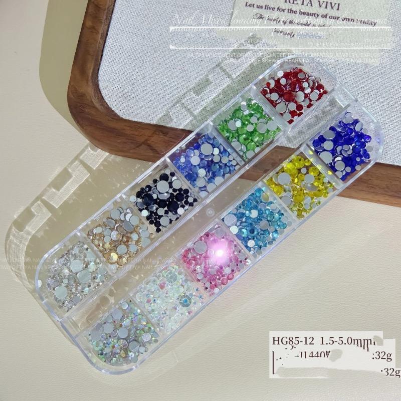 

New nail drill mixed 12 box flat shaped drill mini zircon ice transparent white horse eye water drop mixed