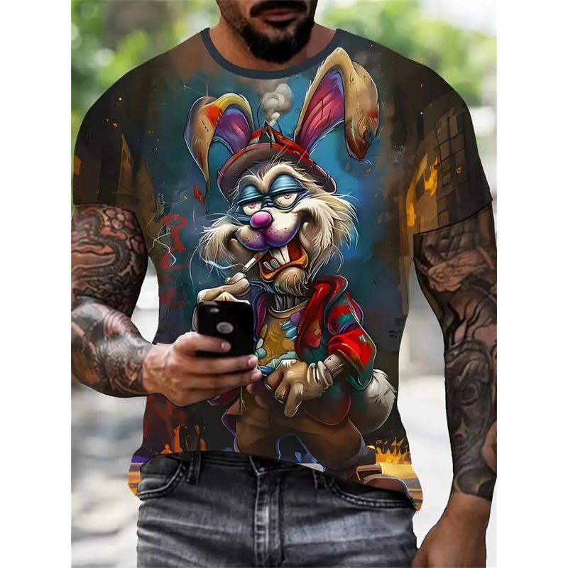 Summer Short Sleeve Cartoon Animal Printed Pattern Large Oversize Loose Men's T-shirt Tops Men's Sport Casual Breathable T-shirt
