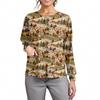 Women Long Sleeve Pattern Pocket Working Stand-up Collar Single-breasted Protective Overalls Cardigan Jacket Top