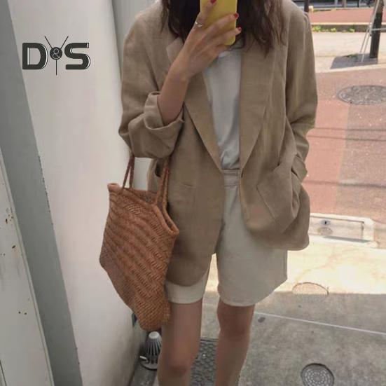 Women's Casual One Button Cotton Linen Blazer Long Sleeve Suit Coat Casual OL Work Blazer Jacket for Spring Summer
