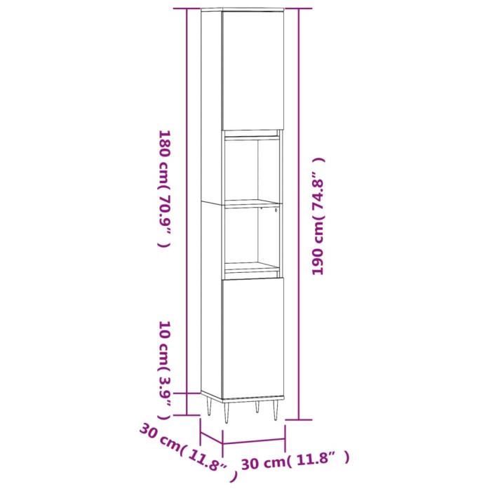 VidaXL Armoire de bain chêne fumé 30x30x190 cm bois d'ingénierie 831529