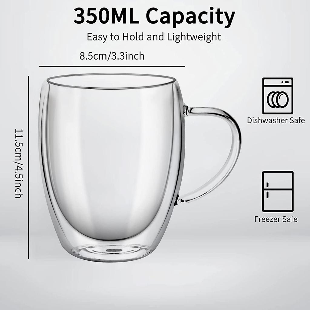 TeamSky TeamSky Set de Perete Dublu pentru Căldură Cafea Căldură Dublă Ceai Rece Căni pentru Băuturi Acasă cu Set de Ustensile de Bucătărie Set de 4 cu Pahare, 350ml, 4, Rezistent,