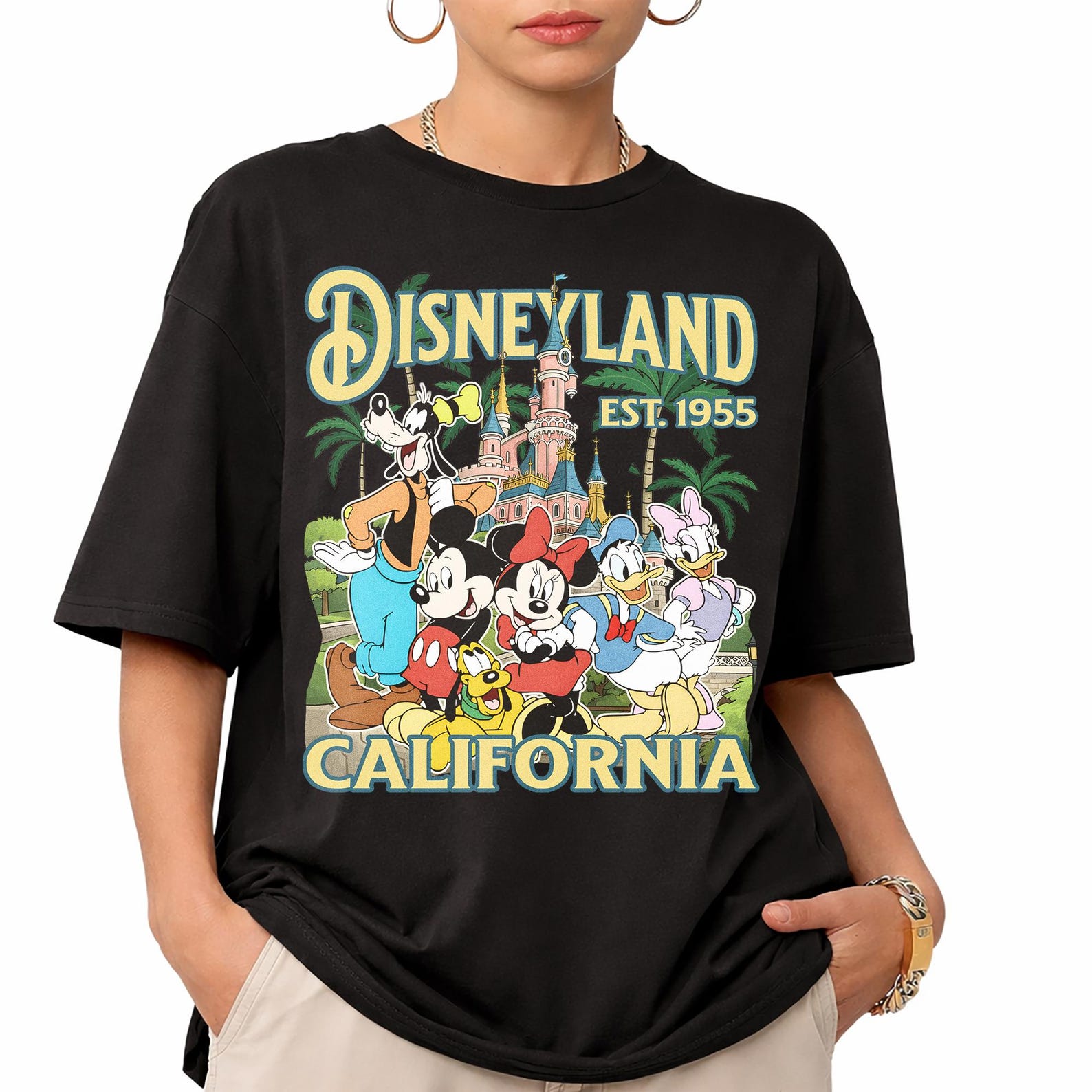 Disneyland California Retro Mickey Friends T-Shirt, Space Mountain Est. 1955 Top S